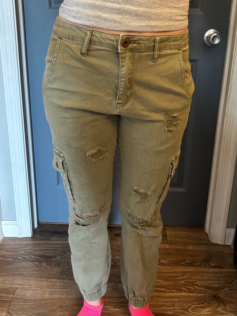 American Rag Olive Distressed Cargo Jeans
